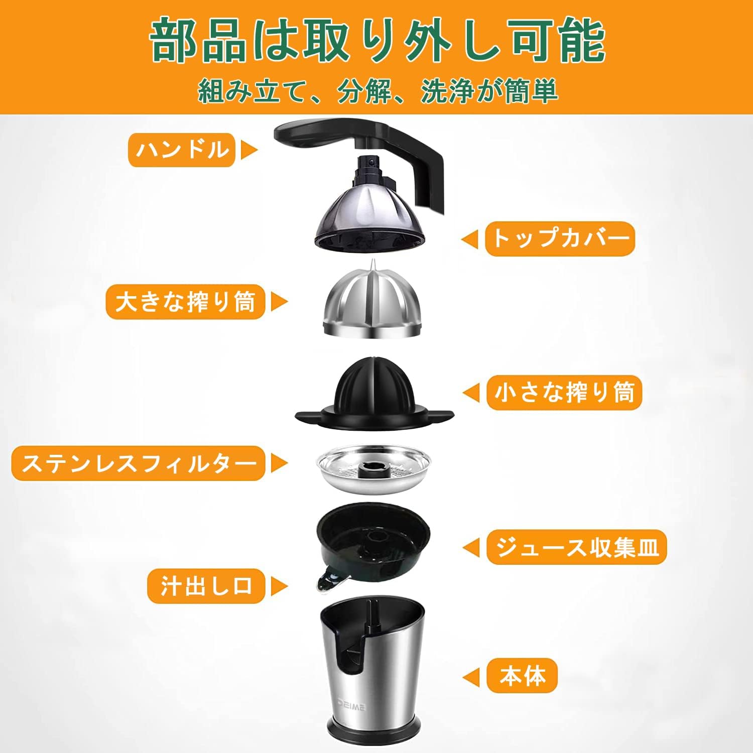 ステンレススチール シトラスジューサー ジュース絞り器 電動オレンジジュー 圧力活性化電動ジューサー スロージューサー 110V PSE認証済 日本語の取扱説明書 ステンレススチール シトラスジューサー ジュース絞り器 電動オレンジジュー 圧力活性化電動ジューサー スロージューサー 110V PSE認証済 日本語の取扱説明書