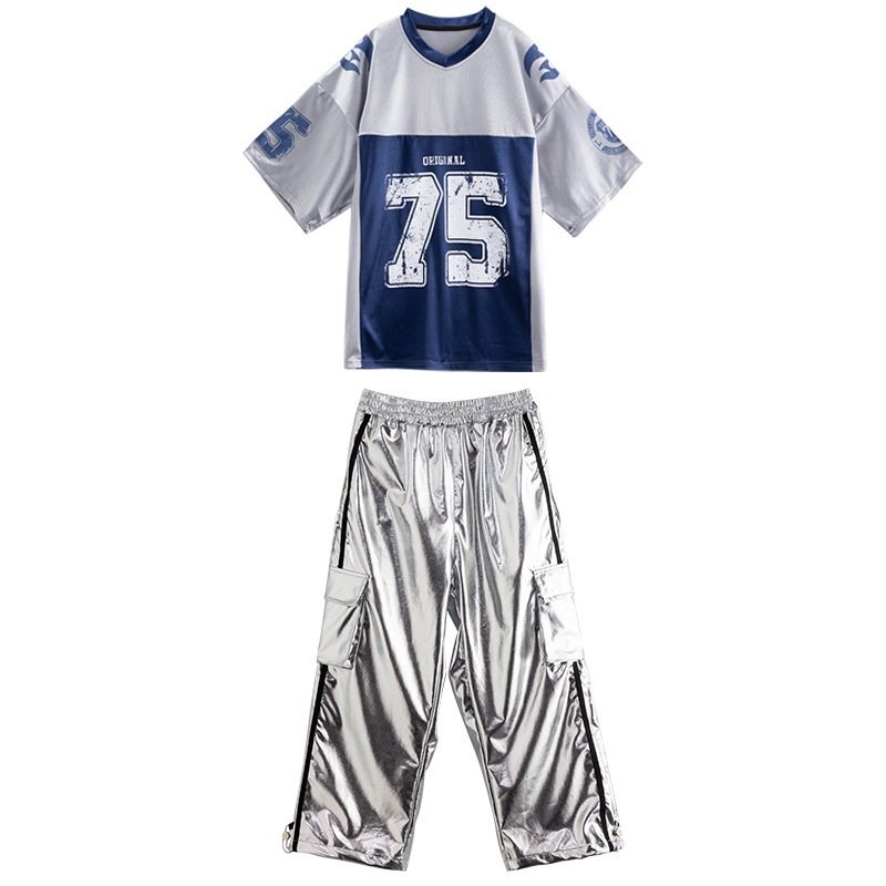 ヒップホップ子供用流行服男の子ヒップホップ子供服シャツ明るいレザースーツ女の子パフォーマンス服夏子供用パフォーマンス服