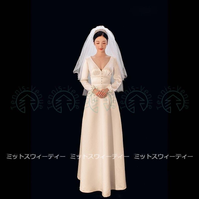 ウエディングドレス aラインドレス 長袖 二次会 袖あり 結婚式 ロングドレス 花嫁 ブライダル 海 inoshishi-teacher.com