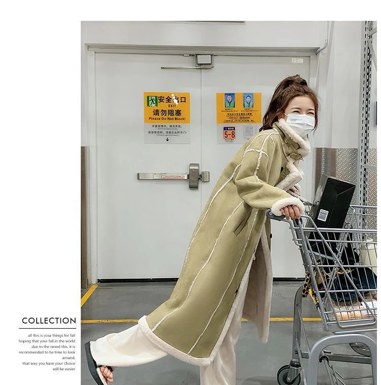 2024冬新品 スエード ボア 一体式 ロングコート フリース ファー 裏起毛 レディース アウタ