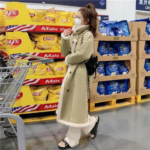 2024冬新品 スエード ボア 一体式 ロングコート フリース ファー 裏起毛 レディース アウタ