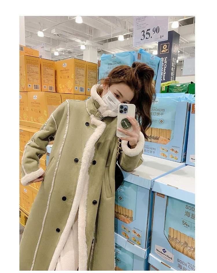 2024冬新品 スエード ボア 一体式 ロングコート フリース ファー 裏起毛 レディース アウタ