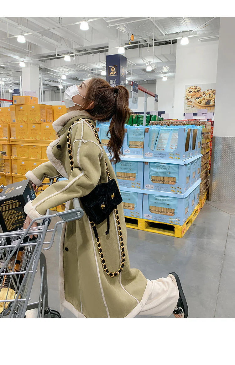 2024冬新品 スエード ボア 一体式 ロングコート フリース ファー 裏起毛 レディース アウタ