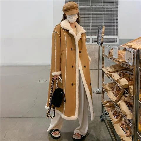 2024冬新品 スエード ボア 一体式 ロングコート フリース ファー 裏起毛 レディース アウタ