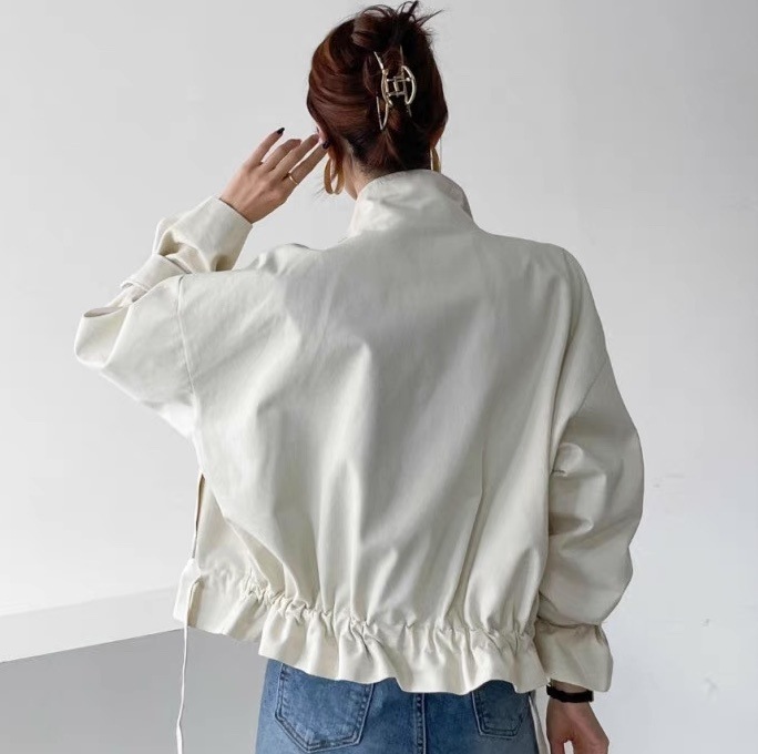 ショートジャケット プルオーバー ショート丈 ドロスト ショートトレンチ バックコンシャス 黒 ブラック 白 ホワイト ベージュ 韓国 オルチャン レディース スタンドカラー ギャザー ショートジャケット プルオーバー ショート丈 ドロスト ショートトレンチ バックコンシャス 黒 ブラック 白 ホワイト ベージュ 韓国 オルチャン レディース スタンドカラー ギャザー