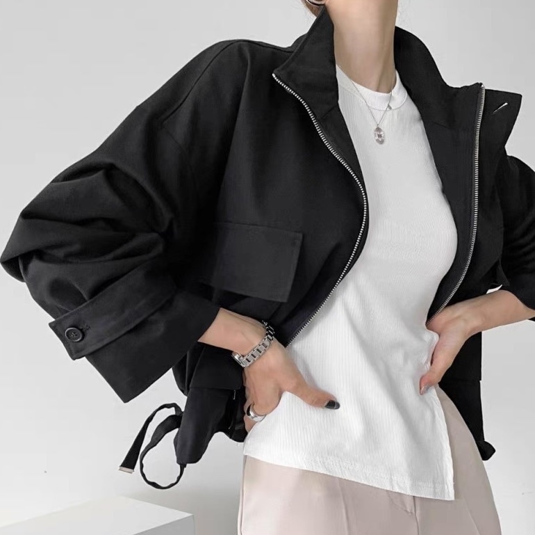 ショートジャケット プルオーバー ショート丈 ドロスト ショートトレンチ バックコンシャス 黒 ブラック 白 ホワイト ベージュ 韓国 オルチャン レディース スタンドカラー ギャザー ショートジャケット プルオーバー ショート丈 ドロスト ショートトレンチ バックコンシャス 黒 ブラック 白 ホワイト ベージュ 韓国 オルチャン レディース スタンドカラー ギャザー