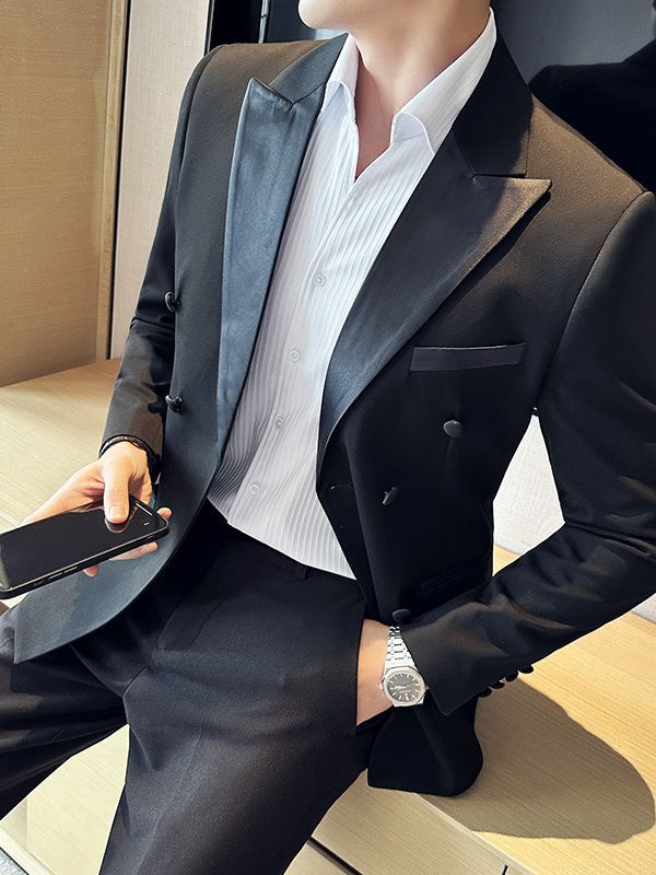 スーツ 花婿 結婚 ダブルボタン スリム 質感 秋 二点セット スーツ 花婿 結婚 ダブルボタン スリム 質感 秋 二点セット