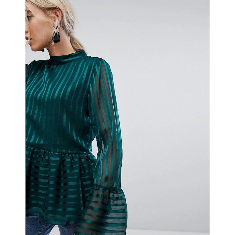 ヴィラ レディース トップス【Vila Striped Frill Hem Shell Top】Green ヴィラ レディース トップス【Vila Striped Frill Hem Shell Top】Green