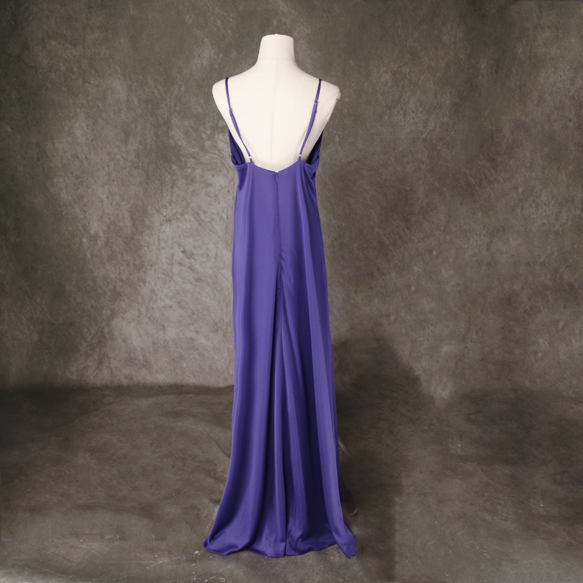 エレガント キャミソール パープル Vネックドレス 背中見せ 二次会 エレガント キャミソール パープル Vネックドレス 背中見せ 二次会