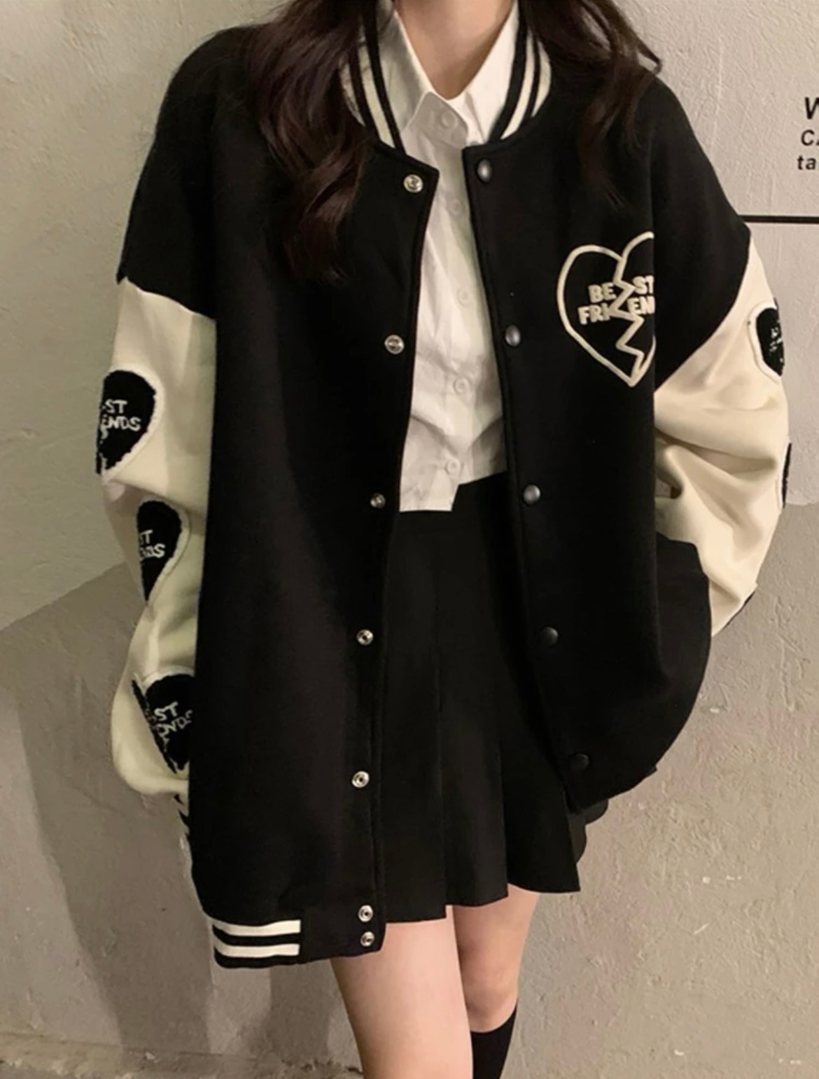 ハート 可愛い モノクロ ストライプ ゆったり ジャケット ハート 可愛い モノクロ ストライプ ゆったり ジャケット