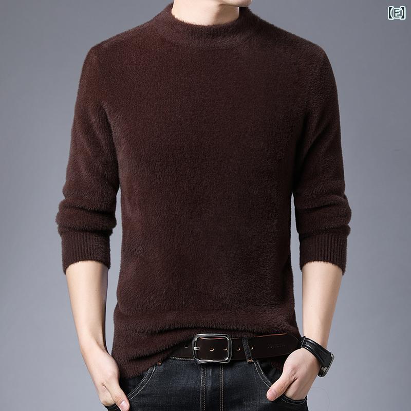 メンズ ファッション シンプル おしゃれ ファー セーター 秋冬 韓国 スリム ハーフ タートルネックセーター カラー セーター