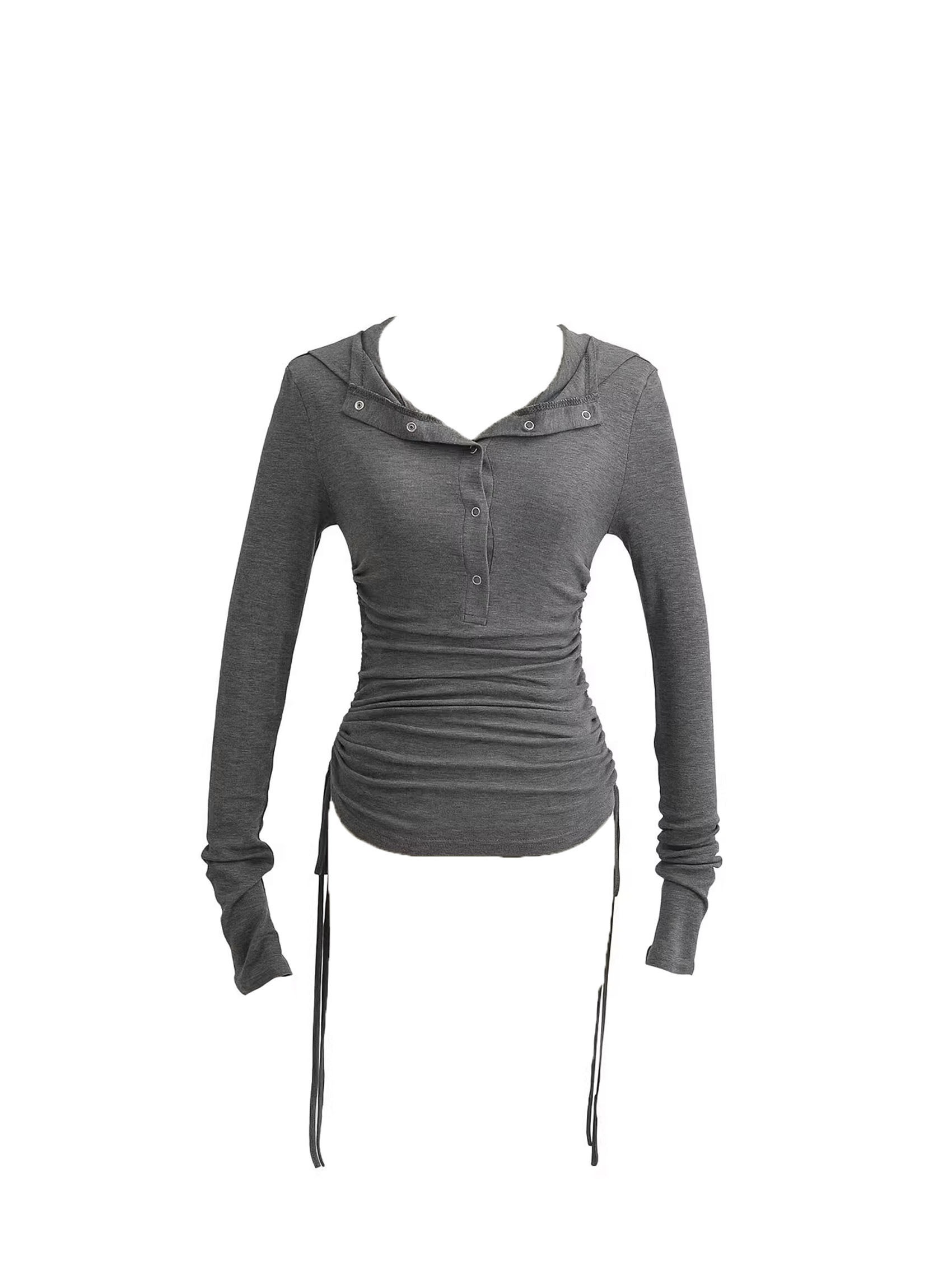 THEAIRTOWN】turtle hoodie shirring top Tシャツ・カットソー