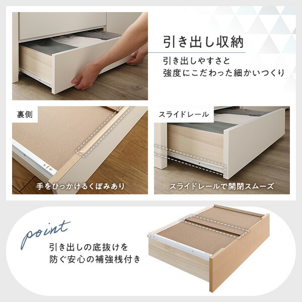 [組立設置付]収納ベッド 宮付 通常丈 シングル 国産ポケットコイルマットレス付 ホワイト 収納付