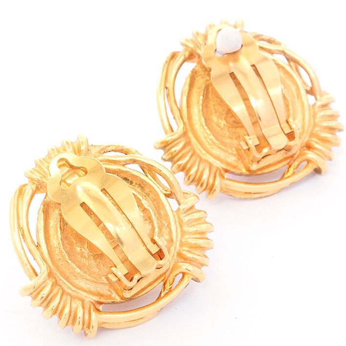 シャネル ココマーク バロックパール風 透かしフレーム ラウンド クリップタイプ フェイクパール 【イヤリング】