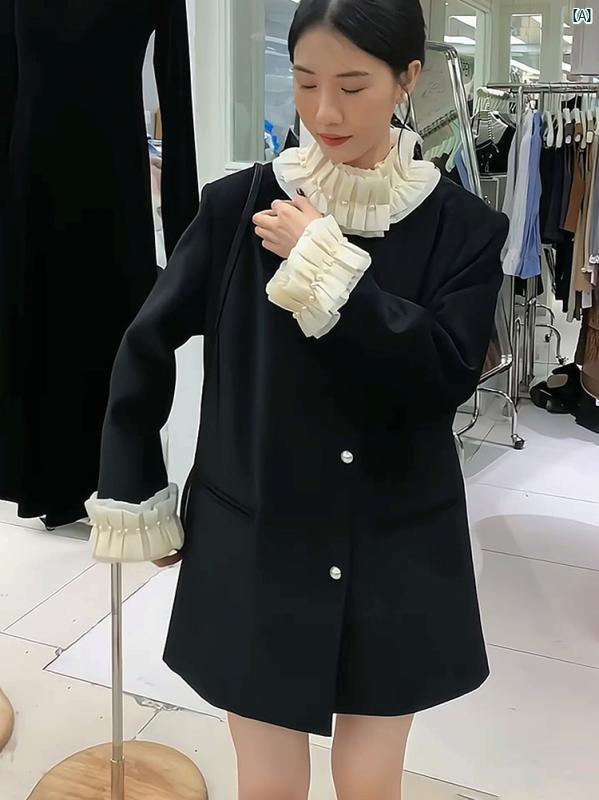 蓮 葉 襟 ビーズ ウール コート レディース 秋冬 フレンチ プチトップ 蓮 葉 襟 ビーズ ウール コート レディース 秋冬 フレンチ プチトップ