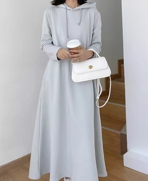 スウェット風 レディース ワンピース プルオーバー スウェットワンピース ロング 長袖 Aライン フード コットン かわいい 大人可愛い きれいめ シンプル カジュアル 上品 おしゃれ レトロ ラフ