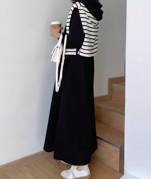 スウェット風 レディース ワンピース プルオーバー スウェットワンピース ロング 長袖 Aライン フード コットン かわいい 大人可愛い きれいめ シンプル カジュアル 上品 おしゃれ レトロ ラフ