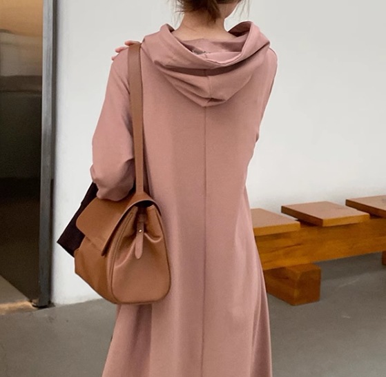 スウェット風 レディース ワンピース プルオーバー スウェットワンピース ロング 長袖 Aライン フード コットン かわいい 大人可愛い きれいめ シンプル カジュアル 上品 おしゃれ レトロ ラフ