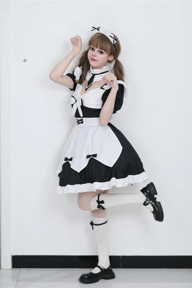 メイド レディース 正統派メイド 半袖 フリル ボウタイ ネクタイ ぽわん袖 メイド喫茶 メイドカフェ ワンピ コスプレ ワンピース メイド服 レース ミニ丈 学園祭 文化祭 イベント コスプレ コス