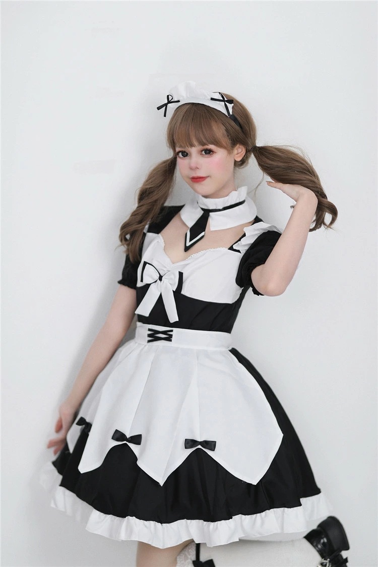 メイド レディース 正統派メイド 半袖 フリル ボウタイ ネクタイ ぽわん袖 メイド喫茶 メイドカフェ ワンピ コスプレ ワンピース メイド服 レース ミニ丈 学園祭 文化祭 イベント コスプレ コス