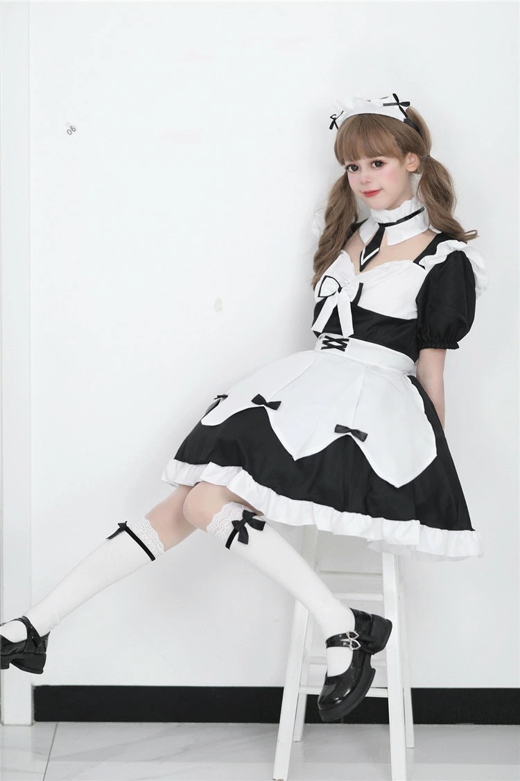 メイド レディース 正統派メイド 半袖 フリル ボウタイ ネクタイ ぽわん袖 メイド喫茶 メイドカフェ ワンピ コスプレ ワンピース メイド服 レース ミニ丈 学園祭 文化祭 イベント コスプレ コス
