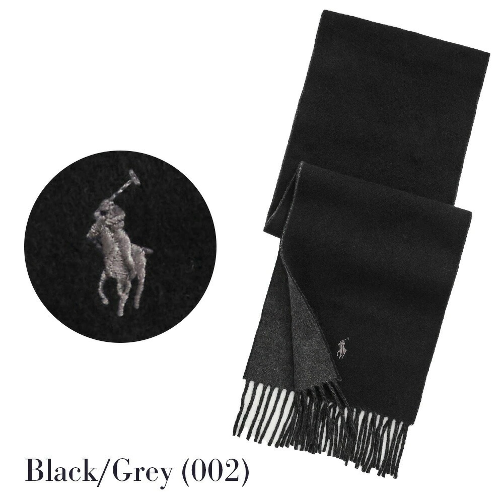 ポロ ラルフローレン マフラー リバーシブル PC0455 POLO RALPHLAUREN ラルフ ウール イタリア製 ブラック ネイビー グレー ベージュ ブラウン 無地 ワンポイント ブランド
