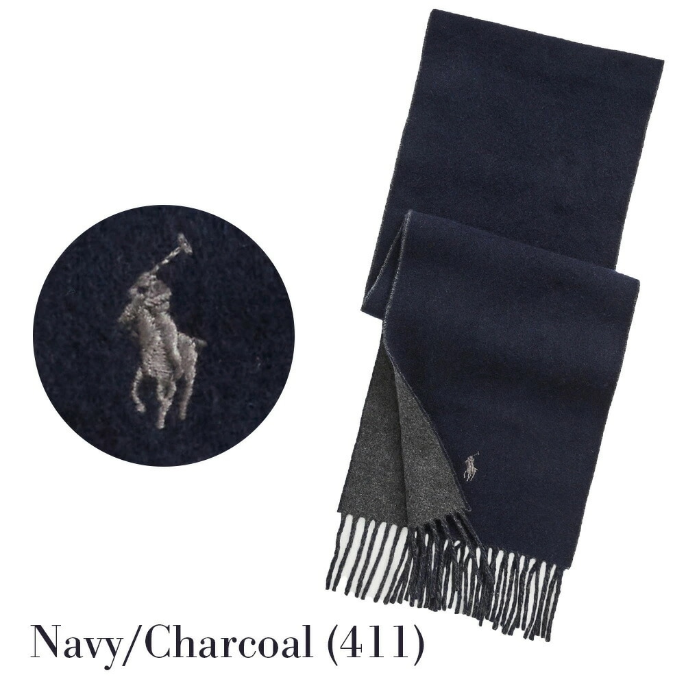 ポロ ラルフローレン マフラー リバーシブル PC0455 POLO RALPHLAUREN ラルフ ウール イタリア製 ブラック ネイビー グレー ベージュ ブラウン 無地 ワンポイント ブランド