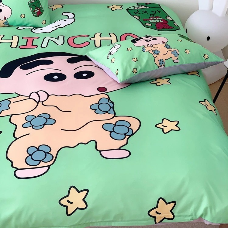 ふんわりキュートなクレヨンしんちゃん女の子用純綿4点セットさわやかコットン掛け布団カバーオールシーズン快適寝具