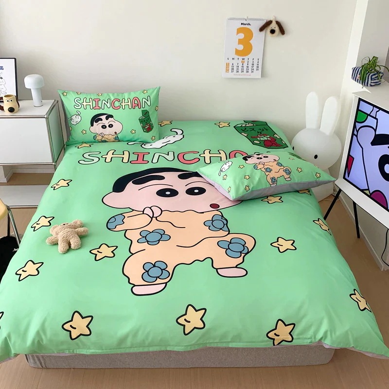 ふんわりキュートなクレヨンしんちゃん女の子用純綿4点セットさわやかコットン掛け布団カバーオールシーズン快適寝具