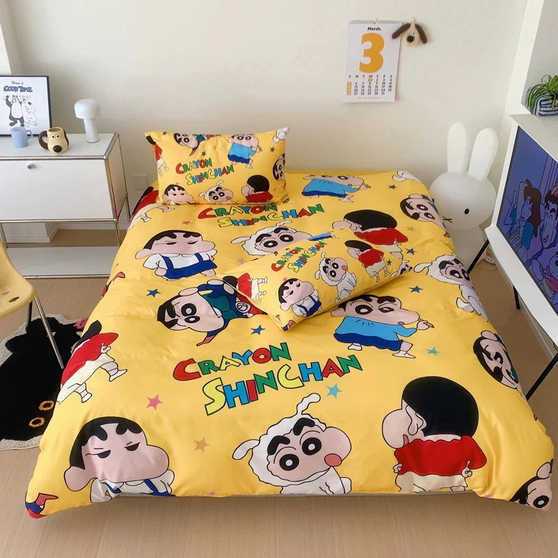ふんわりキュートなクレヨンしんちゃん女の子用純綿4点セットさわやかコットン掛け布団カバーオールシーズン快適寝具