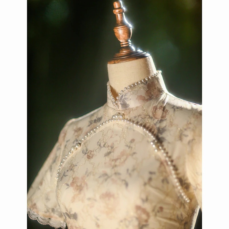 ワンピースドレスドレスヤングシフォンチョンサムは女の子の春と夏の毎日の気質を改善します ワンピースドレスドレスヤングシフォンチョンサムは女の子の春と夏の毎日の気質を改善します