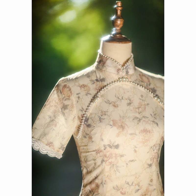 ワンピースドレスドレスヤングシフォンチョンサムは女の子の春と夏の毎日の気質を改善します ワンピースドレスドレスヤングシフォンチョンサムは女の子の春と夏の毎日の気質を改善します