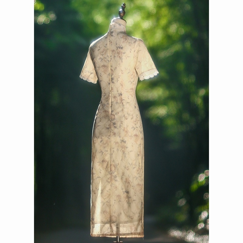 ワンピースドレスドレスヤングシフォンチョンサムは女の子の春と夏の毎日の気質を改善します ワンピースドレスドレスヤングシフォンチョンサムは女の子の春と夏の毎日の気質を改善します