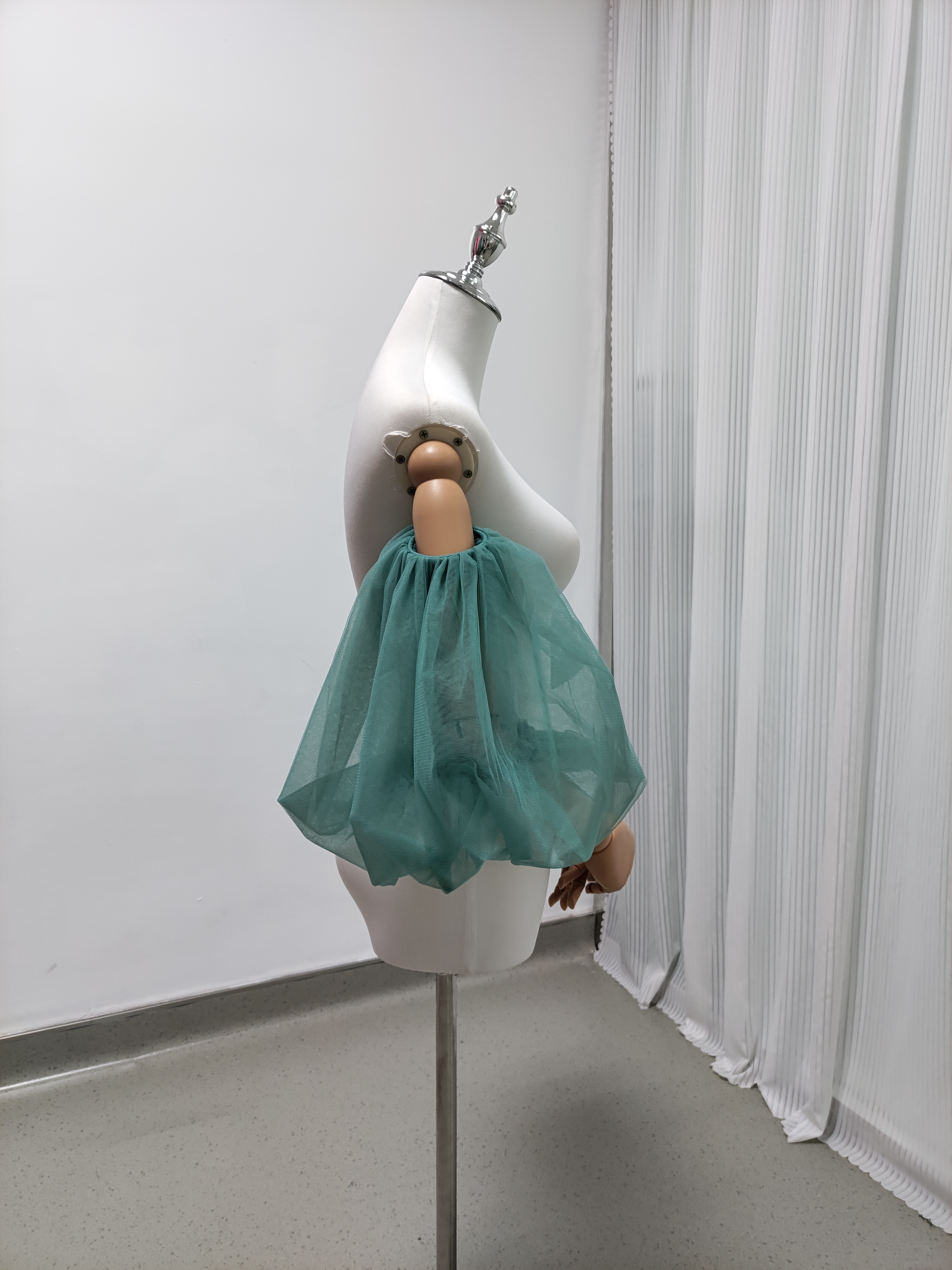 パフスリーブ 取り外し袖 グリーン ストレッチ 色直し ソフトチュール ウェディングドレス 可愛い