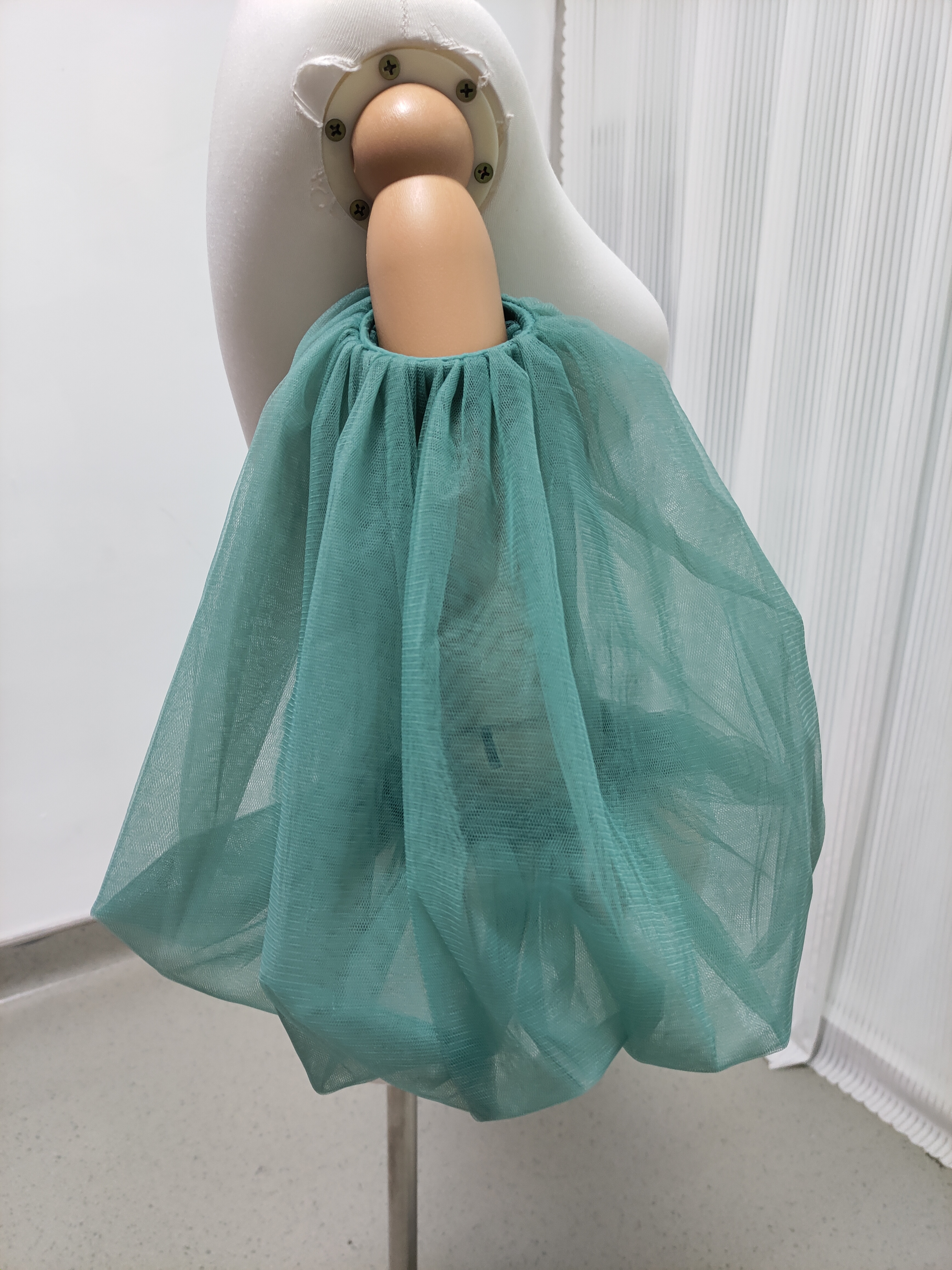 パフスリーブ 取り外し袖 グリーン ストレッチ 色直し ソフトチュール ウェディングドレス 可愛い