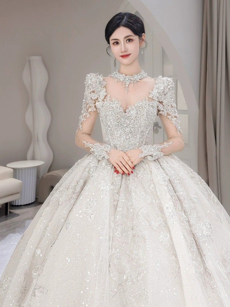 長袖ウェディングドレス 2024 ブライダルメイン ウェディングドレス 小さい 大きいサイズ 妊婦 重工業 スリム