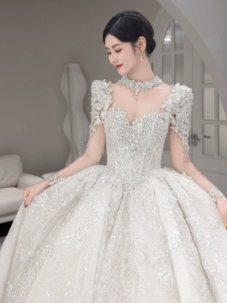 長袖ウェディングドレス 2024 ブライダルメイン ウェディングドレス 小さい 大きいサイズ 妊婦 重工業 スリム