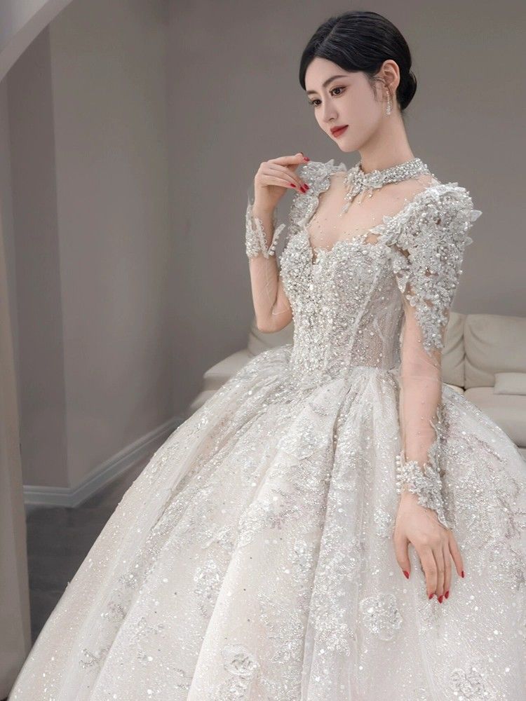 長袖ウェディングドレス 2024 ブライダルメイン ウェディングドレス 小さい 大きいサイズ 妊婦 重工業 スリム