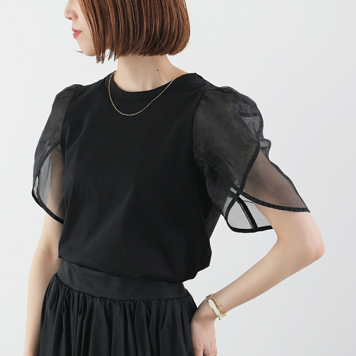 TORRAZZO DONNA トラッゾドンナ カットソー Tulip sleeve T-shirt 6252-421 レディース チューリップスリーブ オーガンジー 半袖 カラー2色 【mega】 TORRAZZO DONNA トラッゾドンナ カットソー Tulip sleeve T-shirt 6252-421 レディース チューリップスリーブ オーガンジー 半袖 カラー2色 【mega】