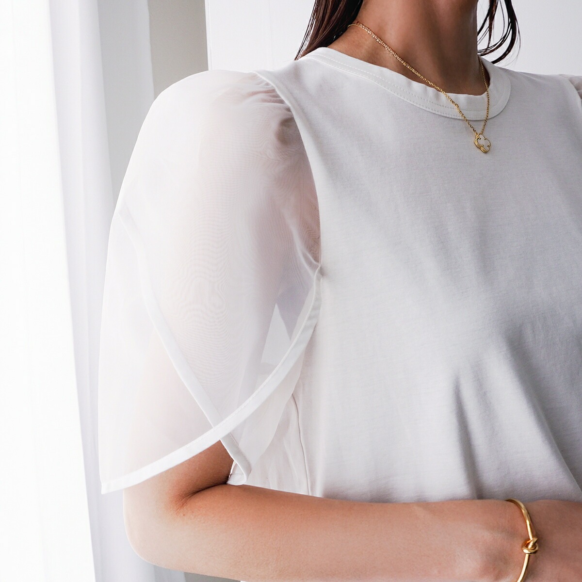 TORRAZZO DONNA トラッゾドンナ カットソー Tulip sleeve T-shirt 6252-421 レディース チューリップスリーブ オーガンジー 半袖 カラー2色 【mega】 TORRAZZO DONNA トラッゾドンナ カットソー Tulip sleeve T-shirt 6252-421 レディース チューリップスリーブ オーガンジー 半袖 カラー2色 【mega】