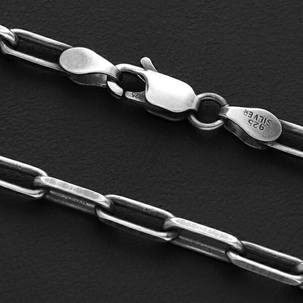 シルバーチェーン ネックレス チェーン いぶし長あずきチェーン 2面カット 幅約3.0mm シルバーチェーン ネックレス チェーン いぶし長あずきチェーン 2面カット 幅約3.0mm