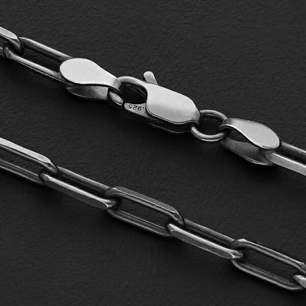 シルバーチェーン ネックレス チェーン いぶし長あずきチェーン 2面カット 幅約3.0mm シルバーチェーン ネックレス チェーン いぶし長あずきチェーン 2面カット 幅約3.0mm