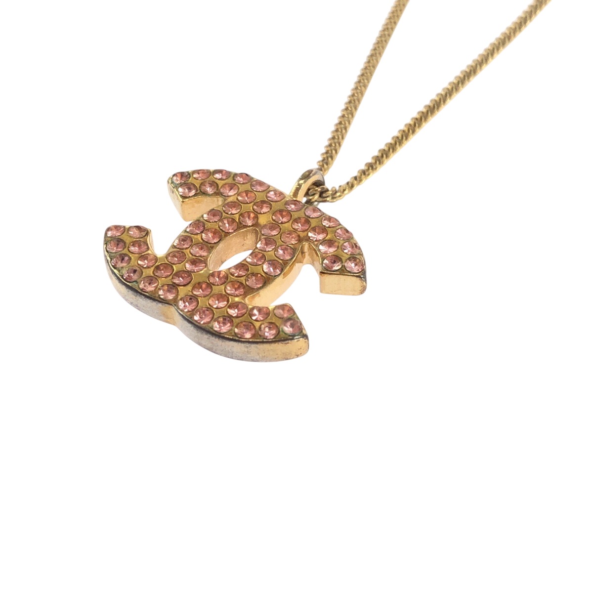 美品 ヴィンテージ ココマーク ラインストーン ゴールド ピンク メッキ ネックレス 02P刻印 レディース 502827 美品 ヴィンテージ ココマーク ラインストーン ゴールド ピンク メッキ ネックレス 02P刻印 レディース 502827