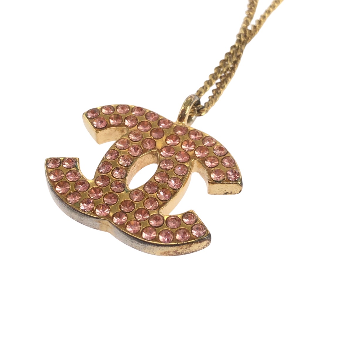 美品 ヴィンテージ ココマーク ラインストーン ゴールド ピンク メッキ ネックレス 02P刻印 レディース 502827 美品 ヴィンテージ ココマーク ラインストーン ゴールド ピンク メッキ ネックレス 02P刻印 レディース 502827