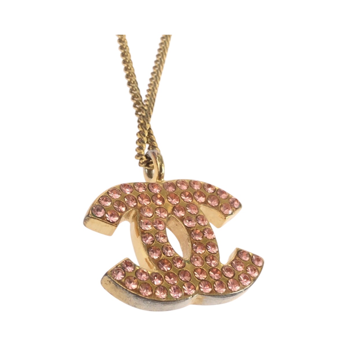 美品 ヴィンテージ ココマーク ラインストーン ゴールド ピンク メッキ ネックレス 02P刻印 レディース 502827 美品 ヴィンテージ ココマーク ラインストーン ゴールド ピンク メッキ ネックレス 02P刻印 レディース 502827