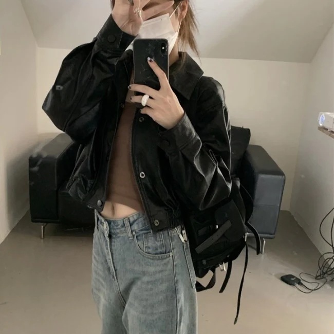 エコレザー ジャケット レディース 韓国 クロップド ショートジャケット オーバーサイズ 春 アウター エコレザー ジャケット レディース 韓国 クロップド ショートジャケット オーバーサイズ 春 アウター
