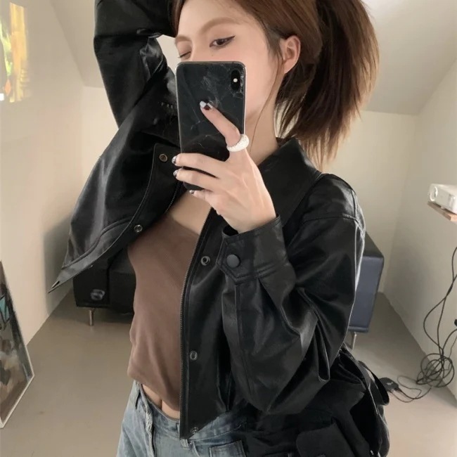 エコレザー ジャケット レディース 韓国 クロップド ショートジャケット オーバーサイズ 春 アウター エコレザー ジャケット レディース 韓国 クロップド ショートジャケット オーバーサイズ 春 アウター