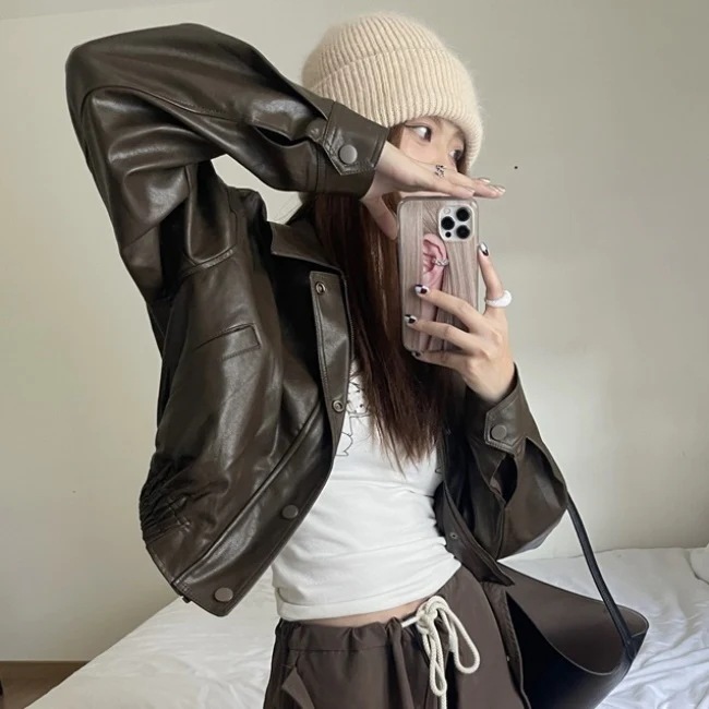 エコレザー ジャケット レディース 韓国 クロップド ショートジャケット オーバーサイズ 春 アウター エコレザー ジャケット レディース 韓国 クロップド ショートジャケット オーバーサイズ 春 アウター