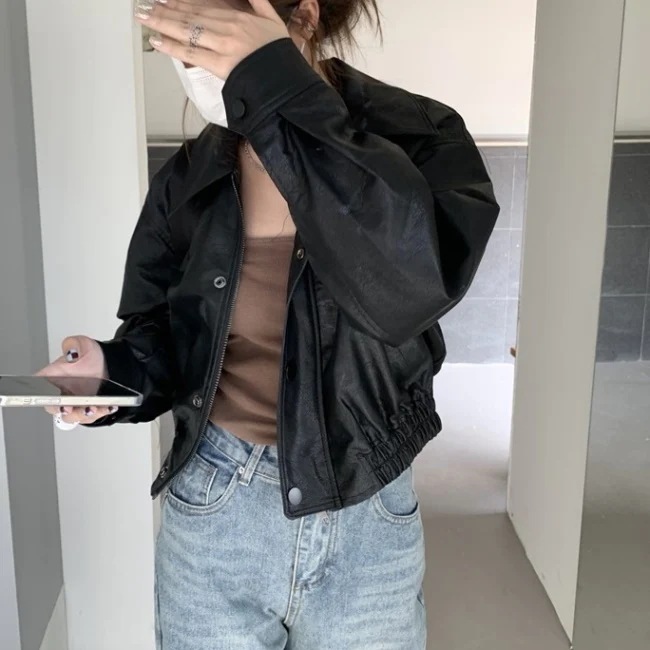 エコレザー ジャケット レディース 韓国 クロップド ショートジャケット オーバーサイズ 春 アウター エコレザー ジャケット レディース 韓国 クロップド ショートジャケット オーバーサイズ 春 アウター