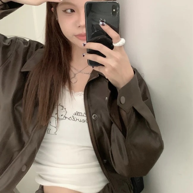 エコレザー ジャケット レディース 韓国 クロップド ショートジャケット オーバーサイズ 春 アウター エコレザー ジャケット レディース 韓国 クロップド ショートジャケット オーバーサイズ 春 アウター